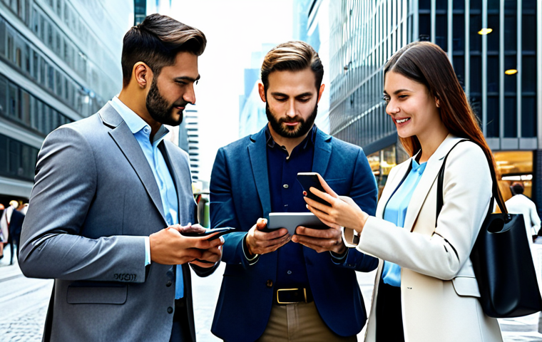 Digital Transformation in Daily Life**

"A diverse group of people interacting with various digital devices (smartphones, tablets, smartwatches) in a modern, clean city environment, fully clothed, appropriate attire, showcasing the integration of technology in everyday tasks like banking, shopping, and health monitoring, safe for work, professional, perfect anatomy, natural proportions, high quality."

**