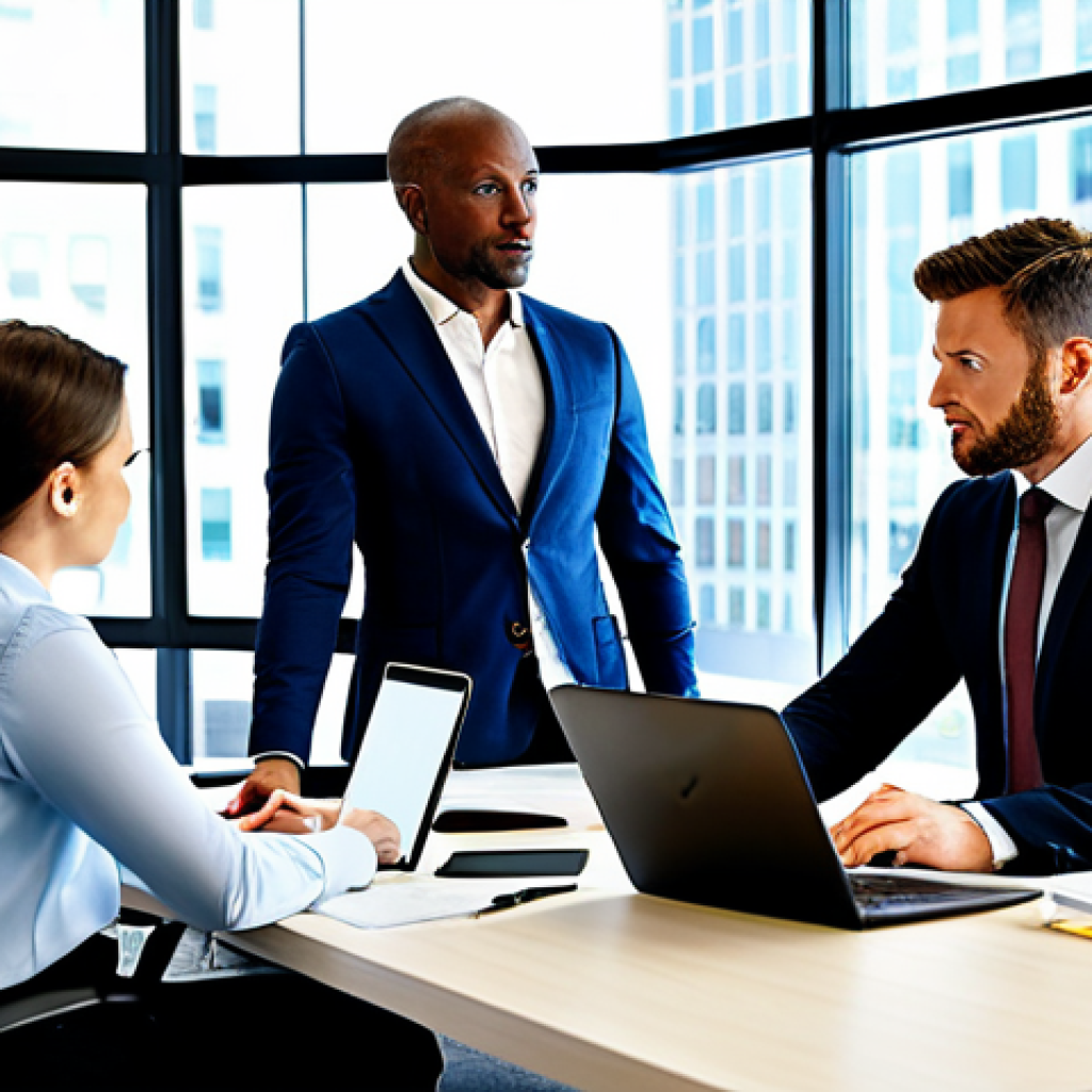 Modern Office Transformation**
A bright, modern office space showcasing collaborative teamwork, diverse professionals engaging in a brainstorming session around a table with laptops and tablets, fully clothed in business casual attire, safe for work, appropriate content, professional, perfect anatomy, natural proportions, high-resolution photography, well-lit.
**