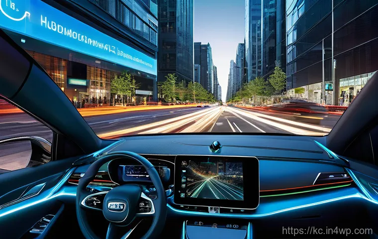 패러다임 전환과 IT 기술의 역할 - **Smart Mobility: The Driving Computer and Ecosystem Fusion**
    A futuristic, sleek autonomous veh...