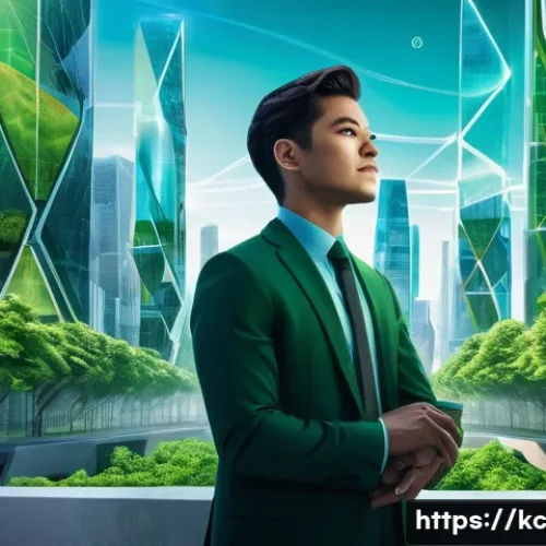 Home 32 패러다임 전환의 실용적 접근 - A confident, intelligent-looking individual, gender-neutral, stands at the edge of a vibrant, high-t...